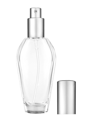 Grace design 55 ml, 1.85oz  clear glass bottle  with matte silver lotion pump.