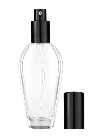 Grace design 55 ml, 1.85oz  clear glass bottle  with shiny black lotion pump.
