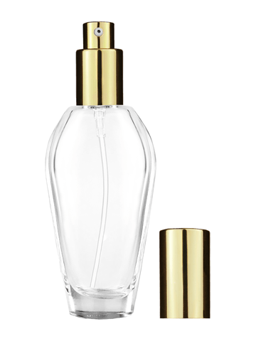 Grace design 55 ml, 1.85oz  clear glass bottle  with shiny gold lotion pump.