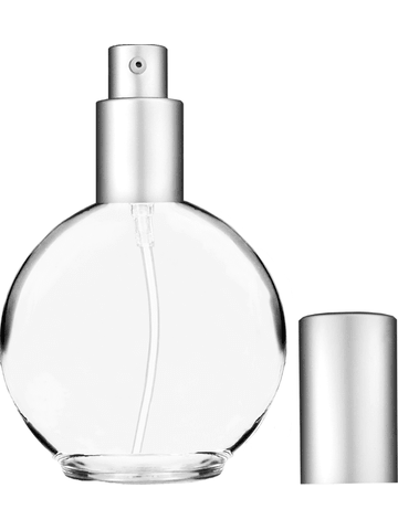 Round design 128 ml, 4.33oz  clear glass bottle  with matte silver lotion pump.