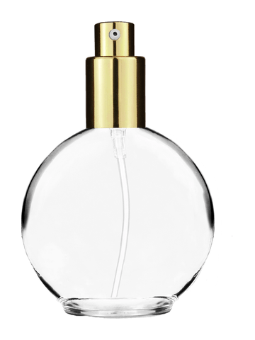 Round design 128 ml, 4.33oz  clear glass bottle  with shiny gold lotion pump.