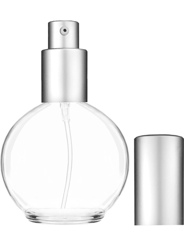 Round design 78 ml, 2.65oz  clear glass bottle  with matte silver lotion pump.