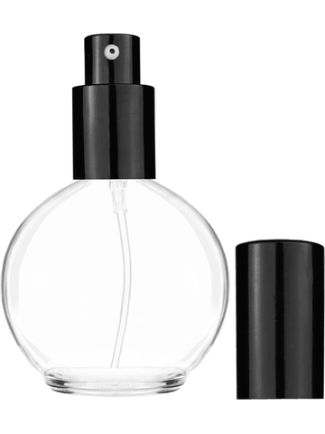 Round design 78 ml, 2.65oz  clear glass bottle  with shiny black lotion pump.