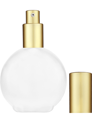 Round design 128 ml, 4.33oz frosted glass bottle with matte gold lotion pump.
