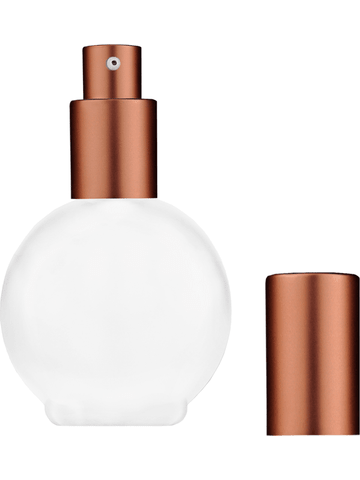 Round design 78 ml, 2.65oz frosted glass bottle with matte copper lotion pump.