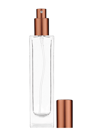 Sleek design 100 ml, 3 1/2oz  clear glass bottle  with matte copper lotion pump.