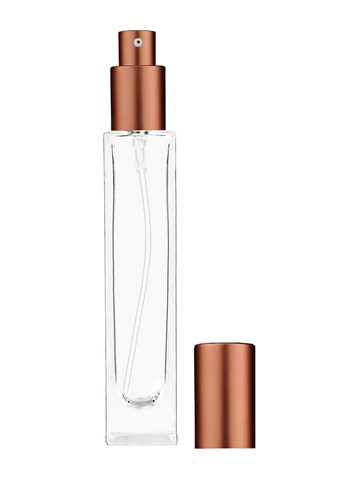 Sleek design 50 ml, 1.7oz  clear glass bottle  with matte copper lotion pump.