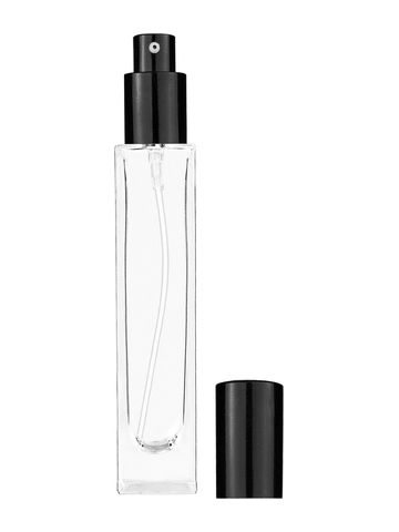 Sleek design 50 ml, 1.7oz  clear glass bottle  with shiny black lotion pump.