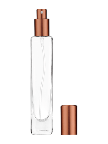 Slim design 100 ml, 3 1/2oz  clear glass bottle  with matte copper lotion pump.