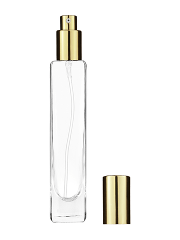 Slim design 100 ml, 3 1/2oz  clear glass bottle  with shiny gold lotion pump.