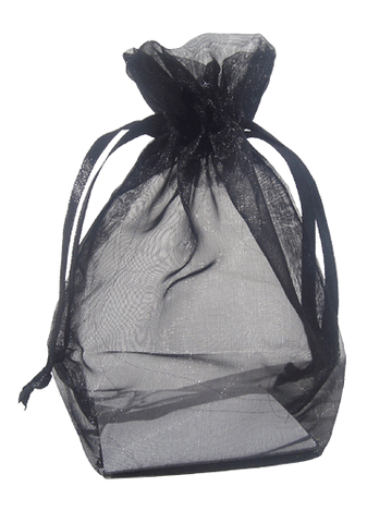 Black Organza / sheer gusseted gift bag. Size : 8? tall x 5.5? wide