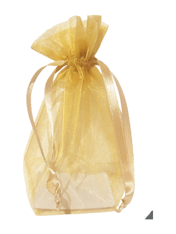 Golden Organza / sheer gusseted gift bag. Size : 6? tall x 4.5? wide