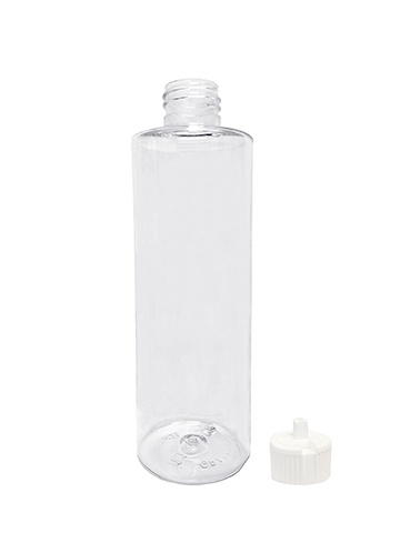 Cylinder design 8oz  clear plastic bottle with white flip-top cap