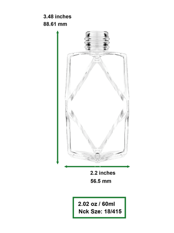 Diamond design 60ml, 2 ounce  clear glass bottle  with reducer and shiny gold cap.