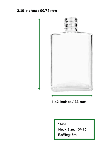 Elegant design 15ml, 1/2oz Clear glass bottle with plastic roller ball plug and shiny silver cap.