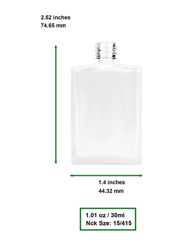 Elegant design 30 ml, Frosted glass bottle with sprayer and matte silver cap.
