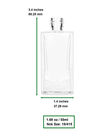 Empire design 50 ml, 1.7oz  clear glass bottle  with reducer and tall black shiny cap.