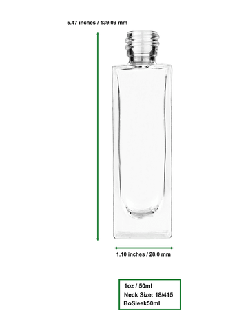 Sleek design 30 ml, 1oz  clear glass bottle  with black vintage style bulb sprayer with shiny silver collar cap.
