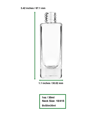 Slim design 30 ml, 1oz  clear glass bottle  with ivory vintage style bulb sprayer with shiny gold collar cap.